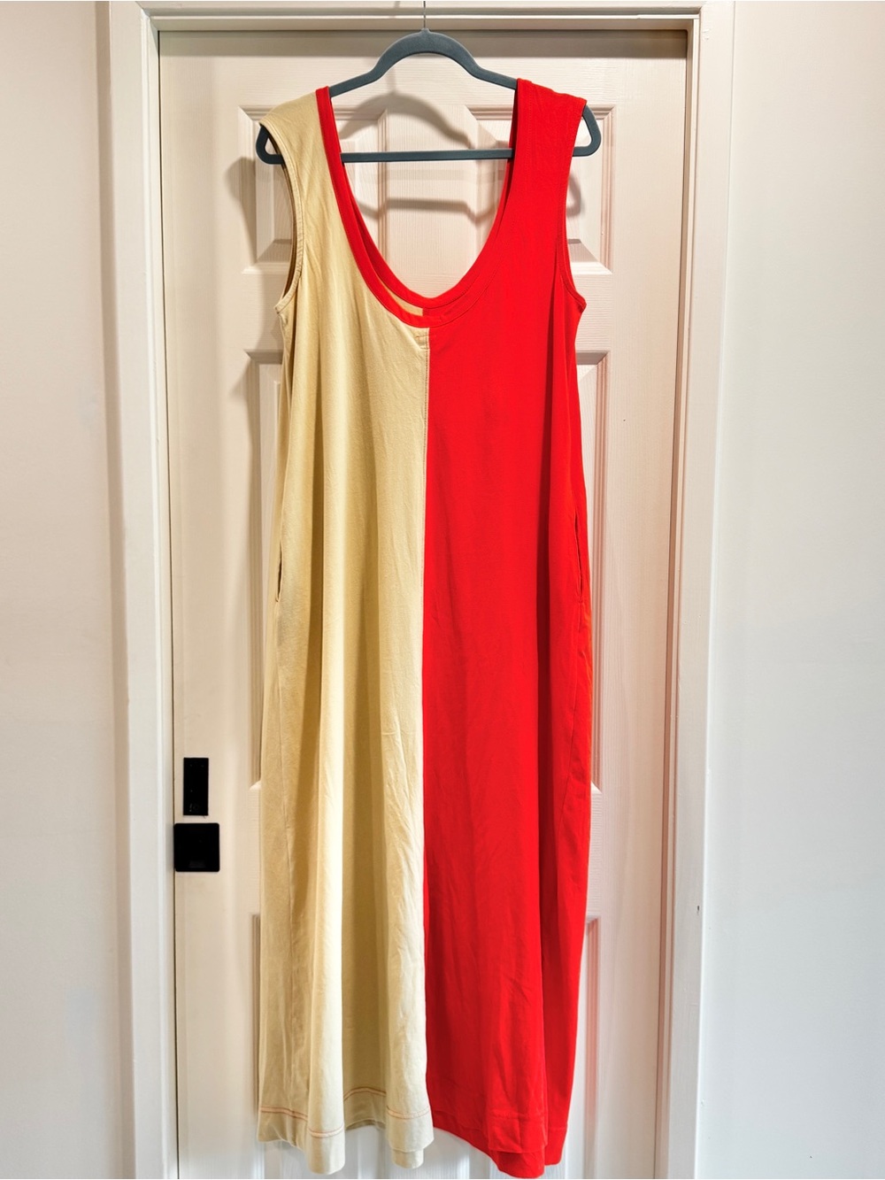 Free People Two-Tone Red and Beige Maxi Dress
